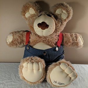 Vintage 80's Furskins Teddy Bear Plush Stuffed Animal Xavier Roberts Suspenders